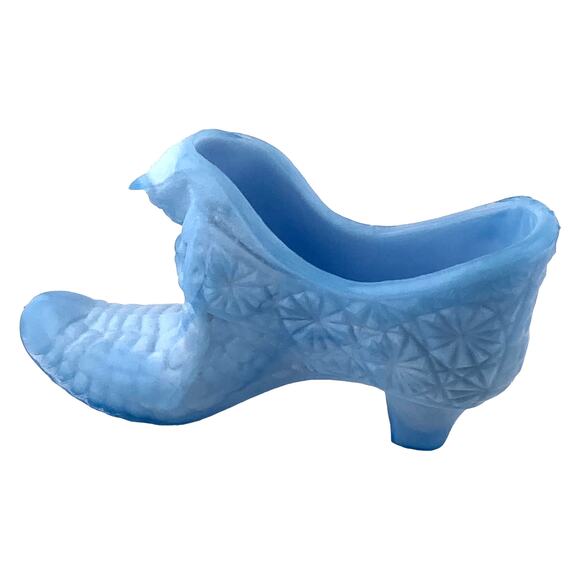 Boyd Crystal Art Glass Daisy Button Cat Slipper Shoe 1998 Alpine Blue - B013 - Picture 11 of 12